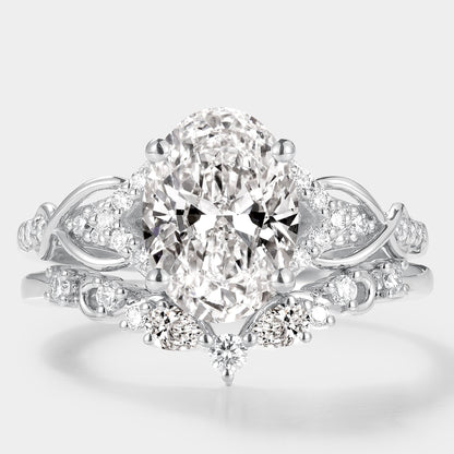 Oval Cut Lab Grown Diamond Engagement Ring Curved Wedding Band 2pcs