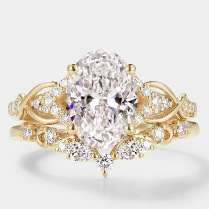Oval Cut Lab Grown Diamond Engagement Ring Curved Wedding Band 2pcs