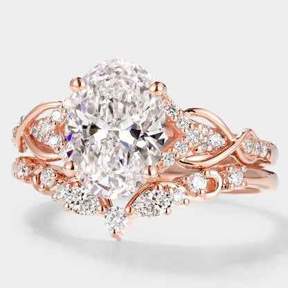 Oval Cut Lab Grown Diamond Engagement Ring Curved Wedding Band 2pcs