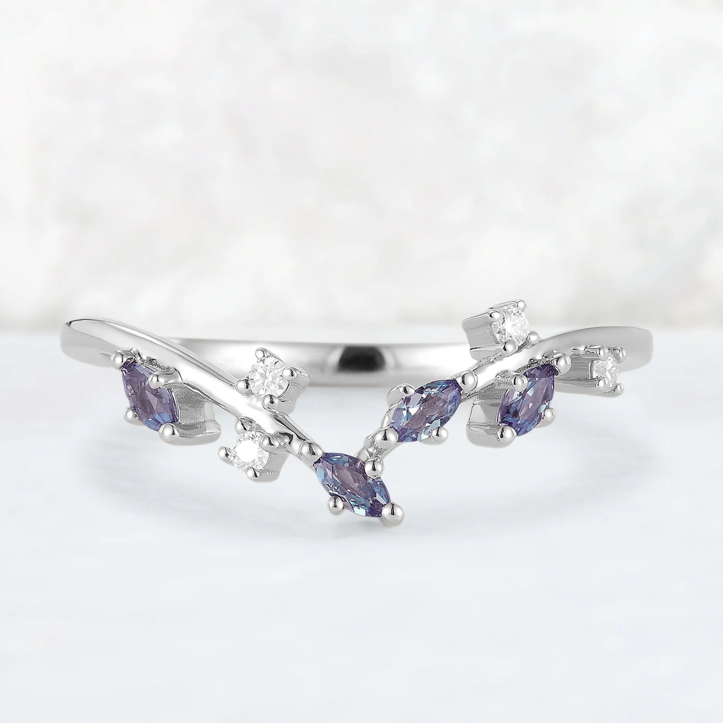 Marquise Cut Alexandrite 14k Yellow Gold Open Vine Stacking Ring
