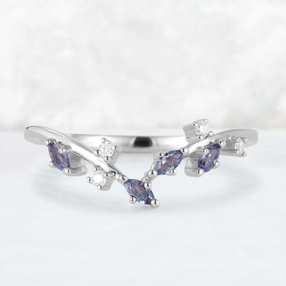 Marquise Cut Alexandrite 14k Yellow Gold Open Vine Stacking Ring