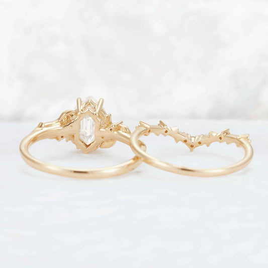 Nature Hexagon Cut Moissanite Vine Gemstone Ring Set 2pcs