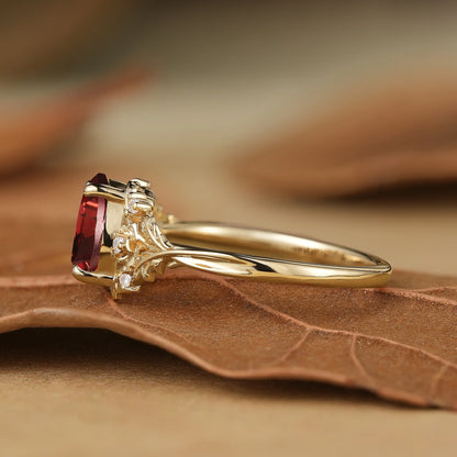 Pear Cut Garnet Leaf Engagement Ring - Matilda