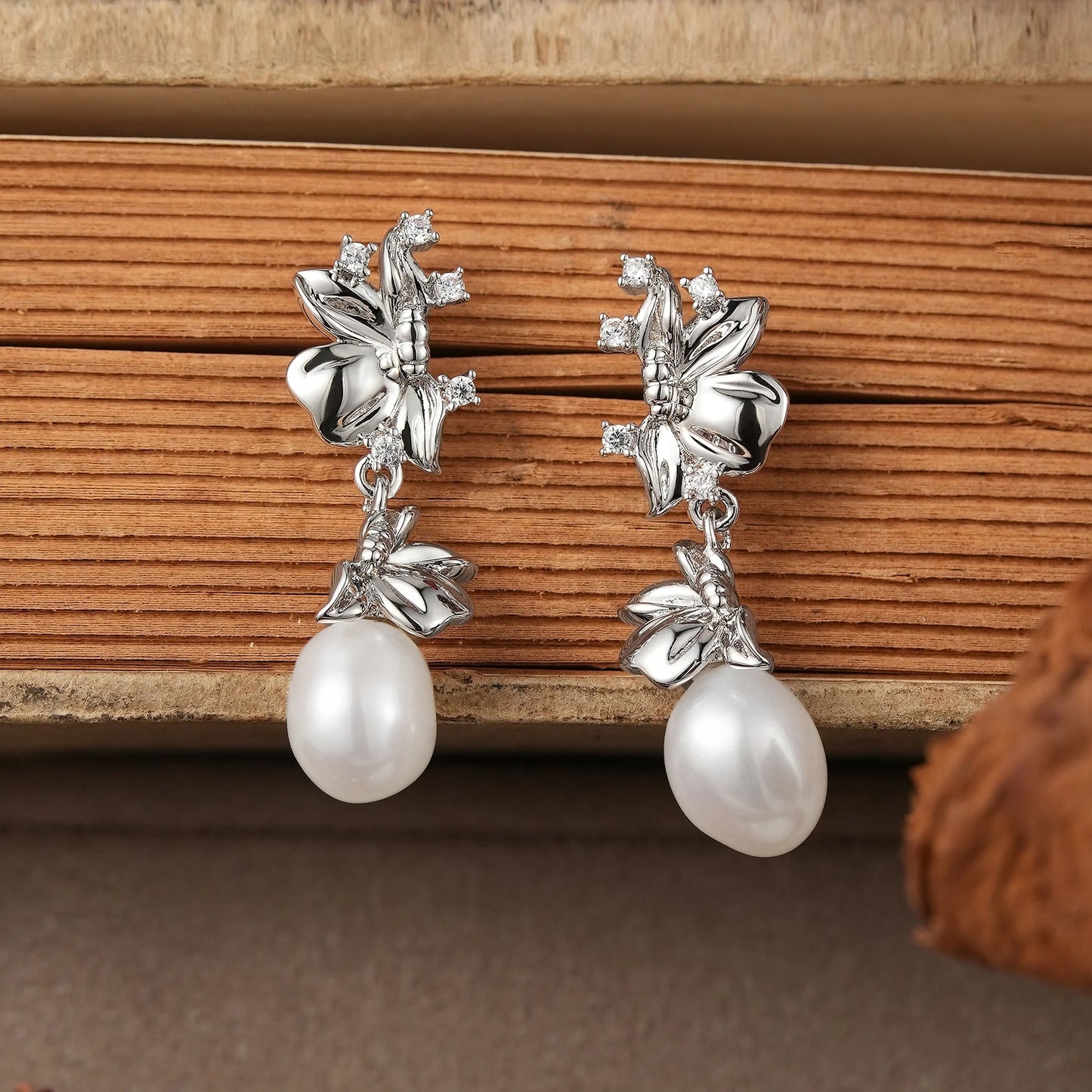 Irregular Cut Freshwater Pearl Flower-Inspired Earrings - Debra