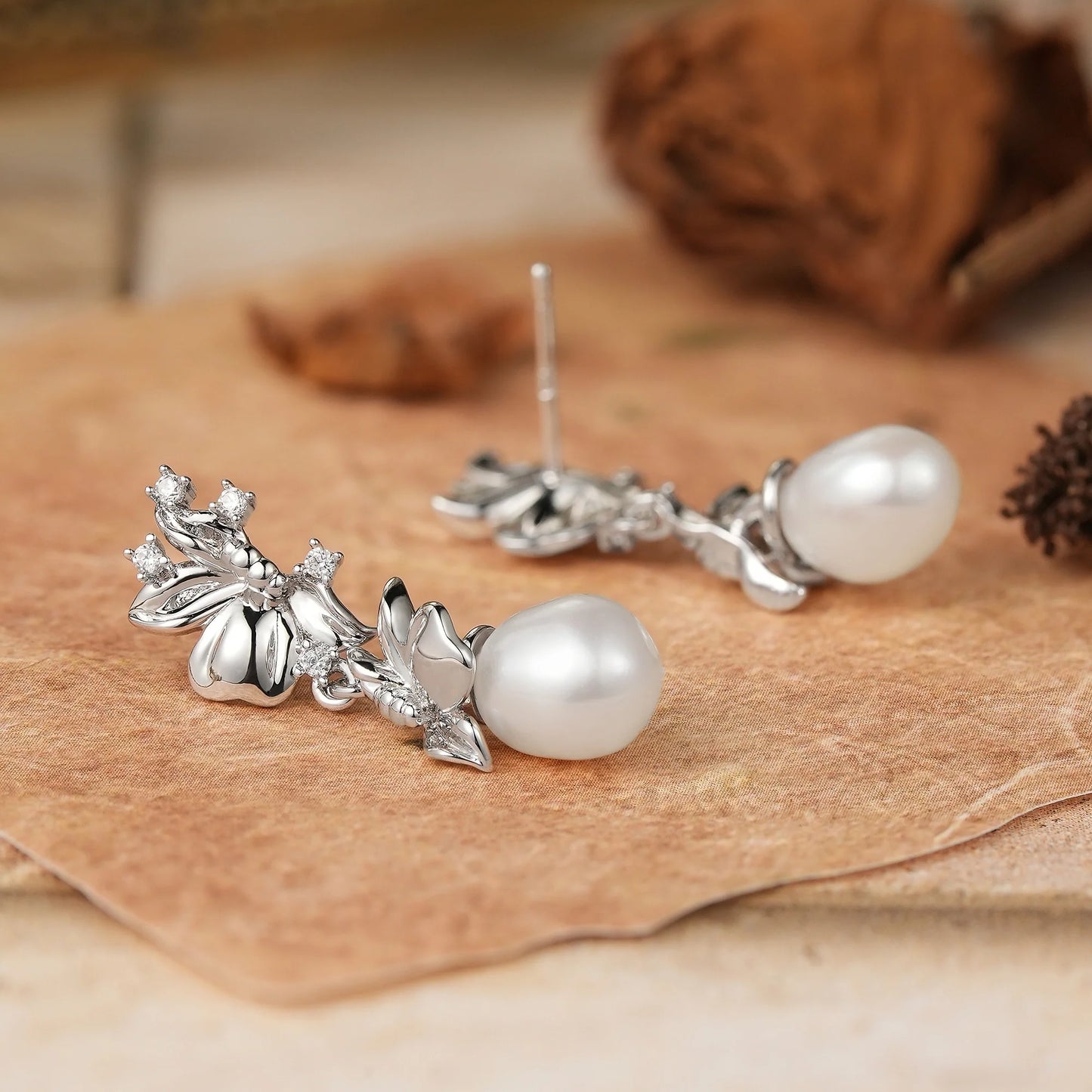 Irregular Cut Freshwater Pearl Flower-Inspired Earrings - Debra