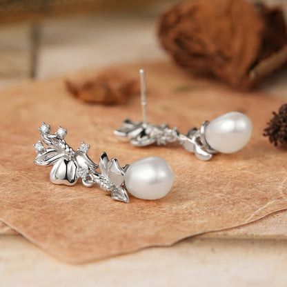 Irregular Cut Freshwater Pearl Flower-Inspired Earrings - Debra