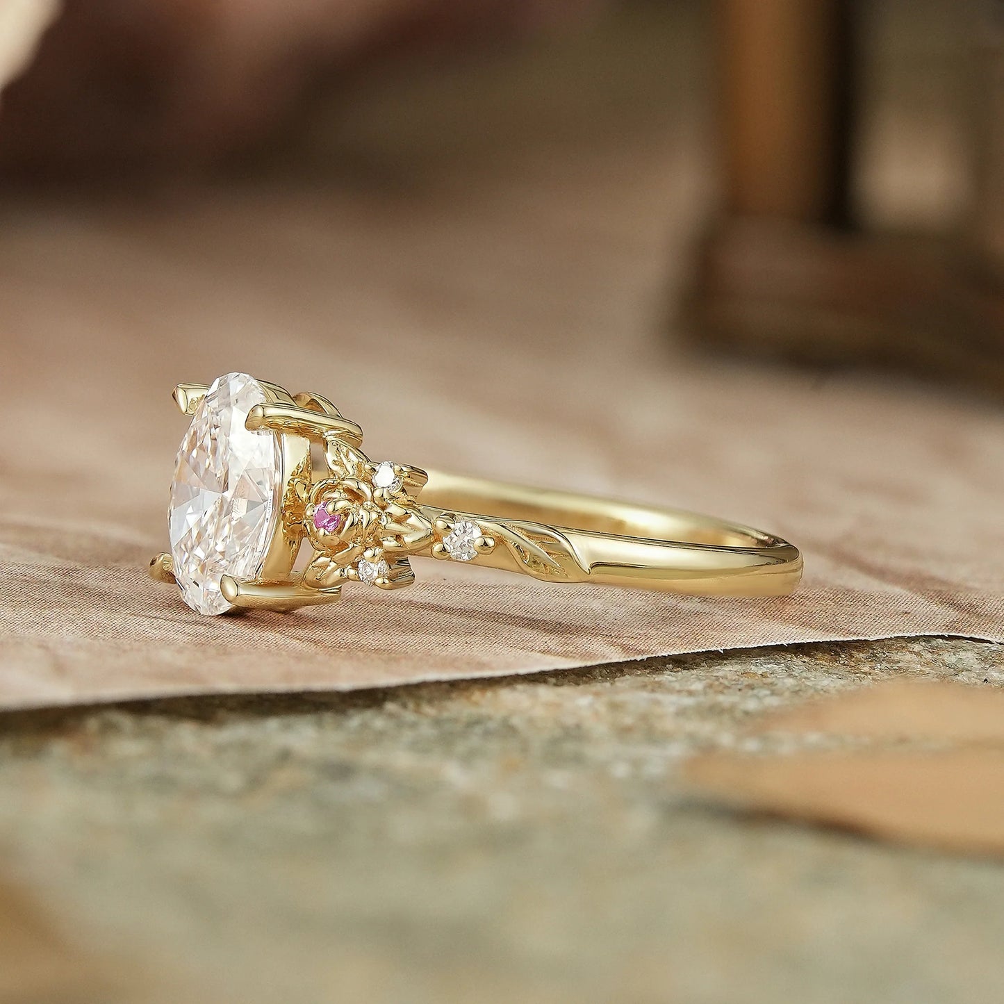 Oval-Cut Lab Grown Diamond Leaf And Flower Inspired Engagement Ring - Alison