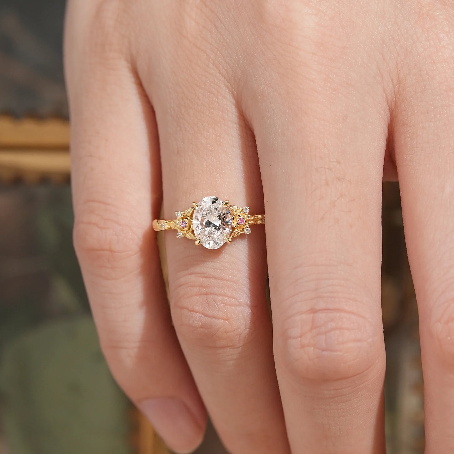 Oval-Cut Lab Grown Diamond Leaf And Flower Inspired Engagement Ring - Alison
