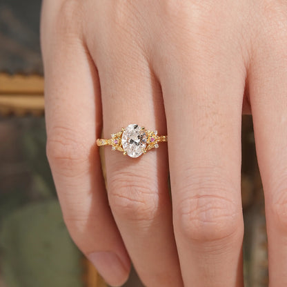 Oval-Cut Lab Grown Diamond Leaf And Flower Inspired Engagement Ring - Alison