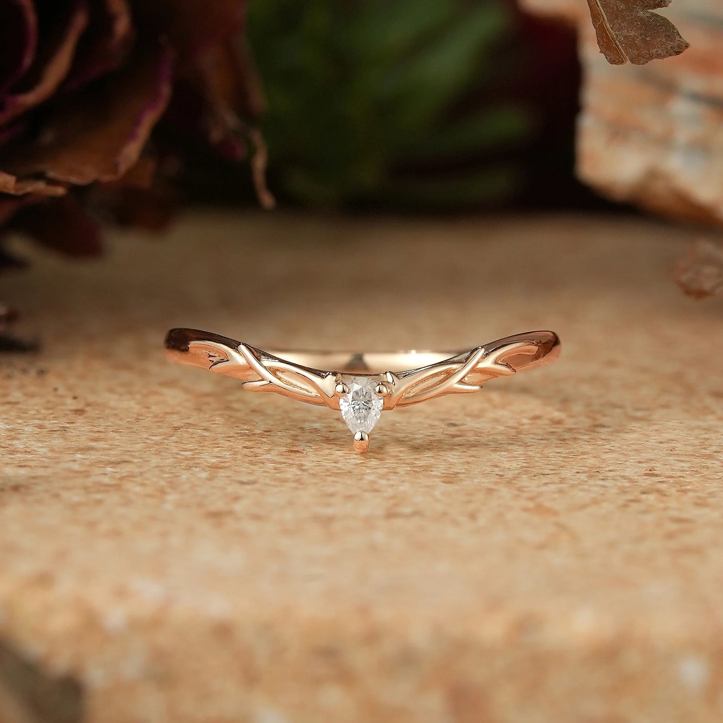 Moissanite Stag Inspired Curved Wedding Band - Olga
