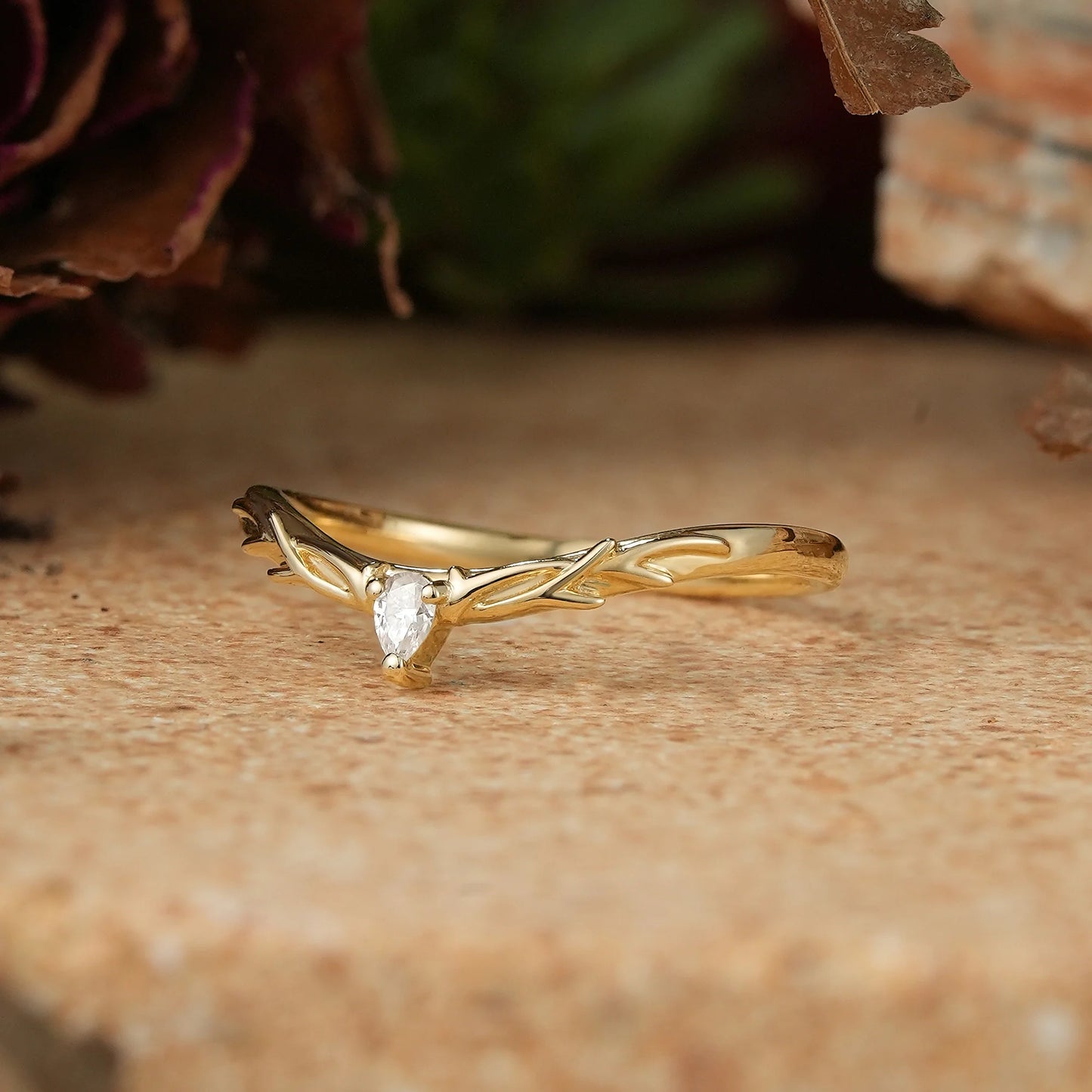 Moissanite Stag Inspired Curved Wedding Band - Olga