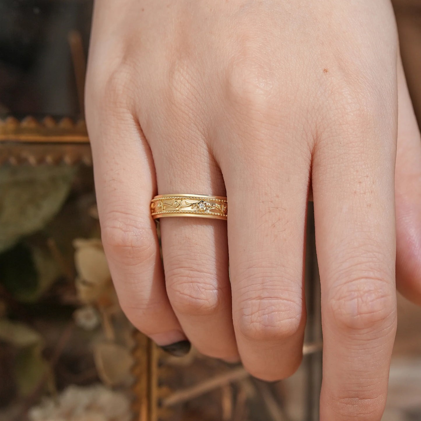 Moissanite Flower Inspired Milgrain Men's Band - Regan