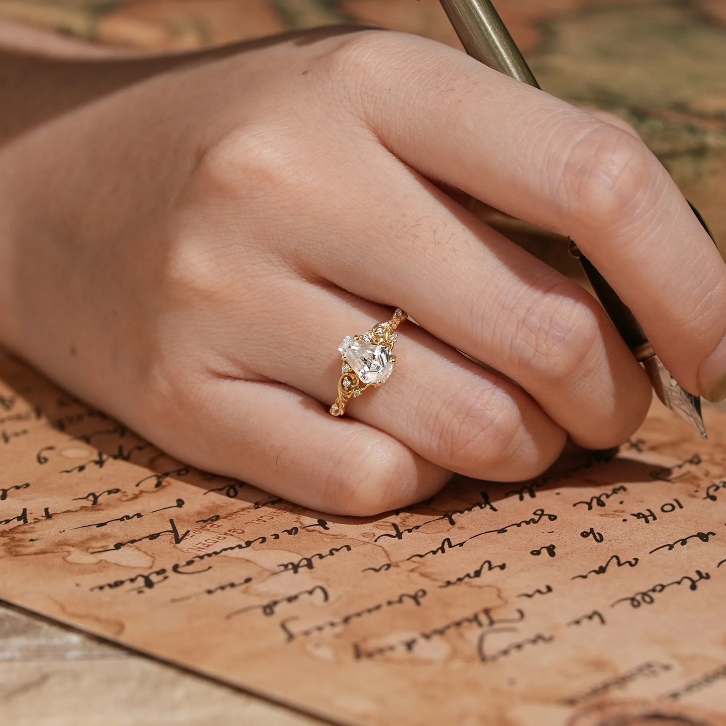 Leaf Inspired Coffin Cut Moissanite Engagement Ring - Sherry