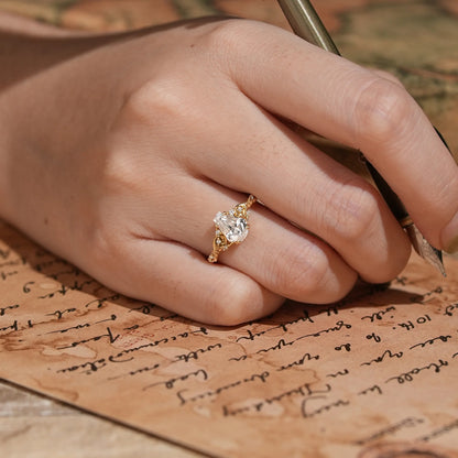Leaf Inspired Coffin Cut Moissanite Engagement Ring - Sherry