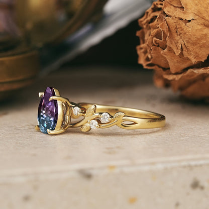 Pear Cut Alexandrite Nature Inspired Engagement Ring