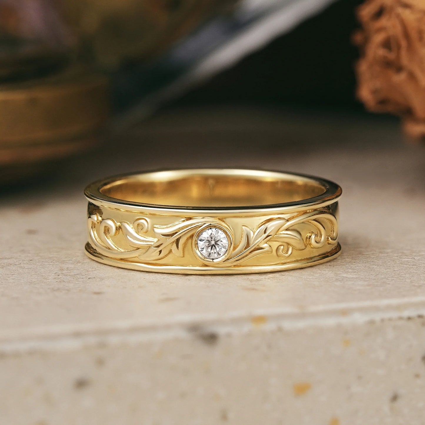 Nature Inspired Moissanite Leaf And Vine Men's Band - Ross