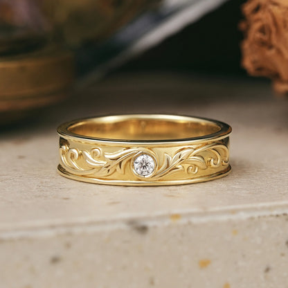 Nature Inspired Moissanite Leaf And Vine Men's Band - Ross