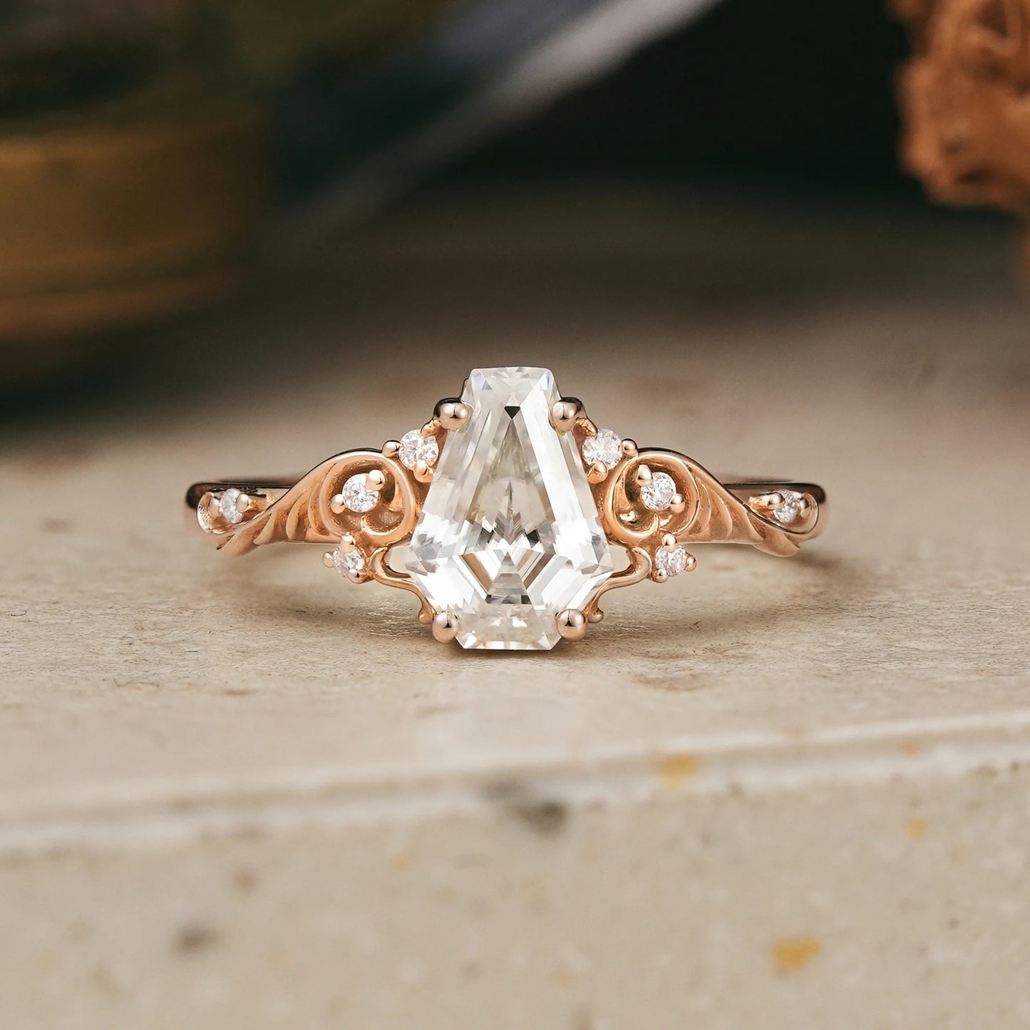 Leaf Inspired Coffin Cut Moissanite Engagement Ring - Sherry