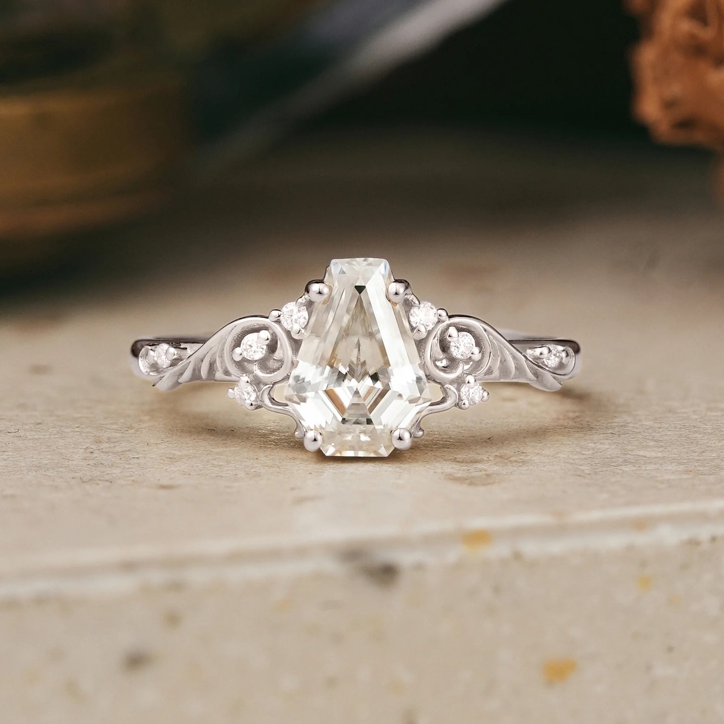Leaf Inspired Coffin Cut Moissanite Engagement Ring - Sherry