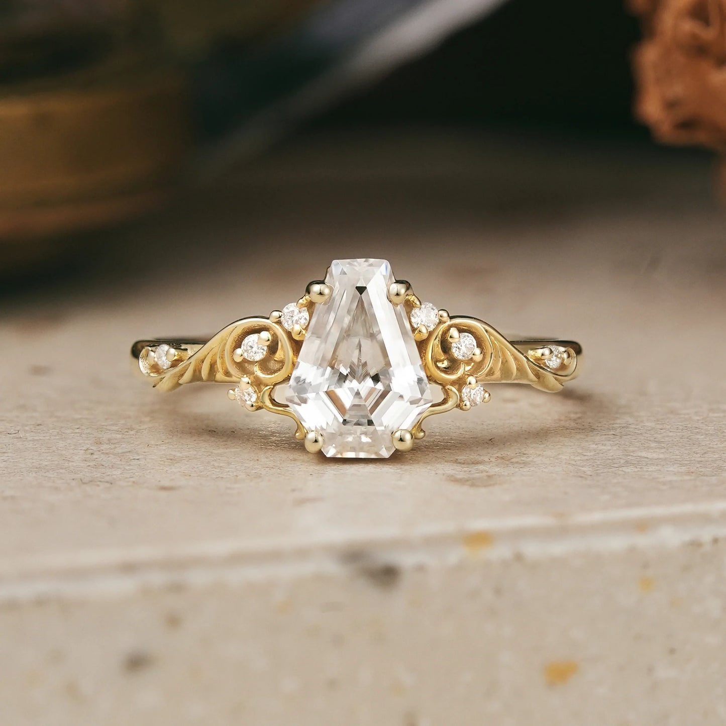 Leaf Inspired Coffin Cut Moissanite Engagement Ring - Sherry