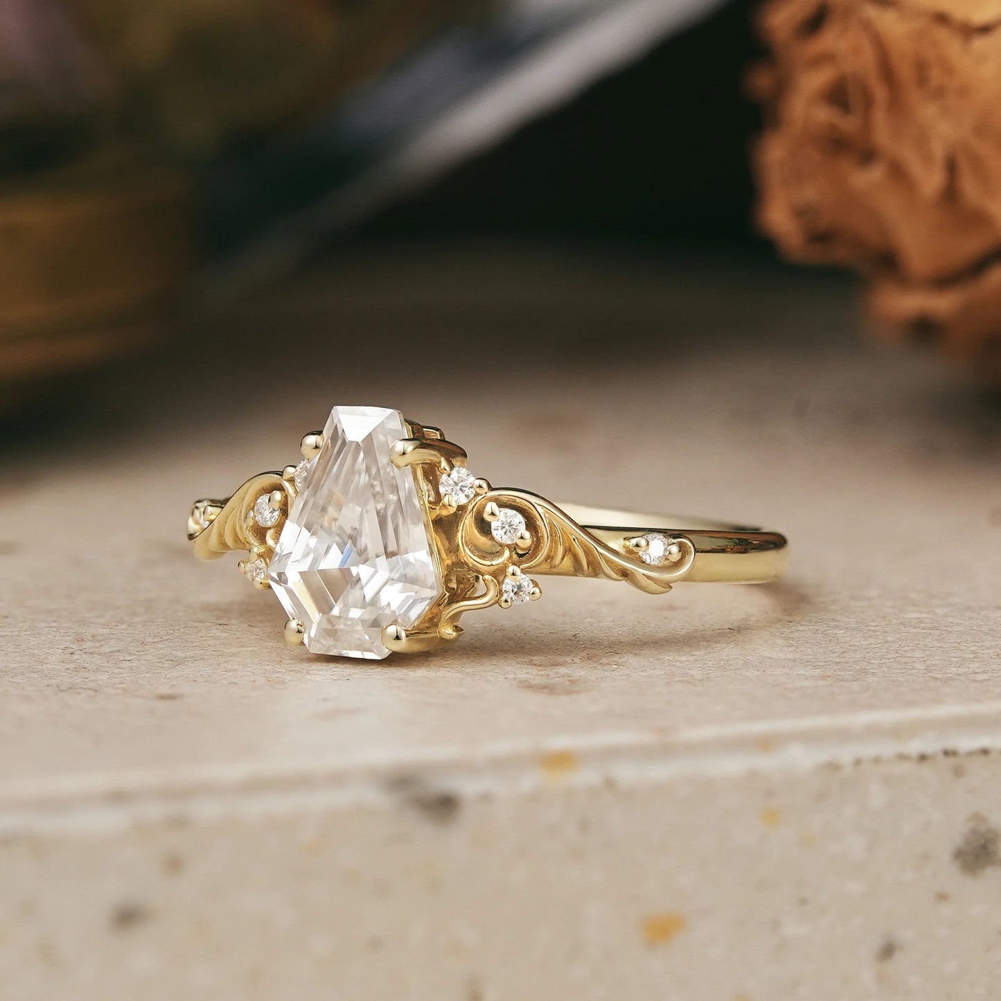 Leaf Inspired Coffin Cut Moissanite Engagement Ring - Sherry