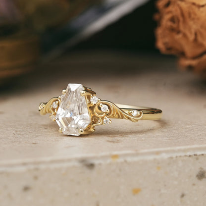 Leaf Inspired Coffin Cut Moissanite Engagement Ring - Sherry