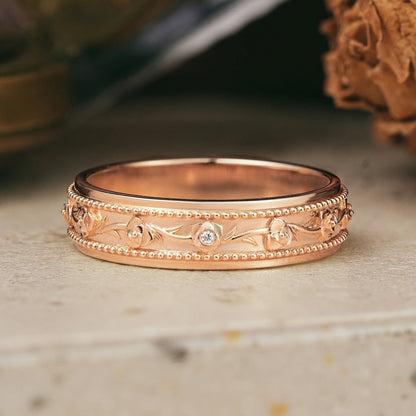 Moissanite Flower Inspired Milgrain Men's Band - Regan