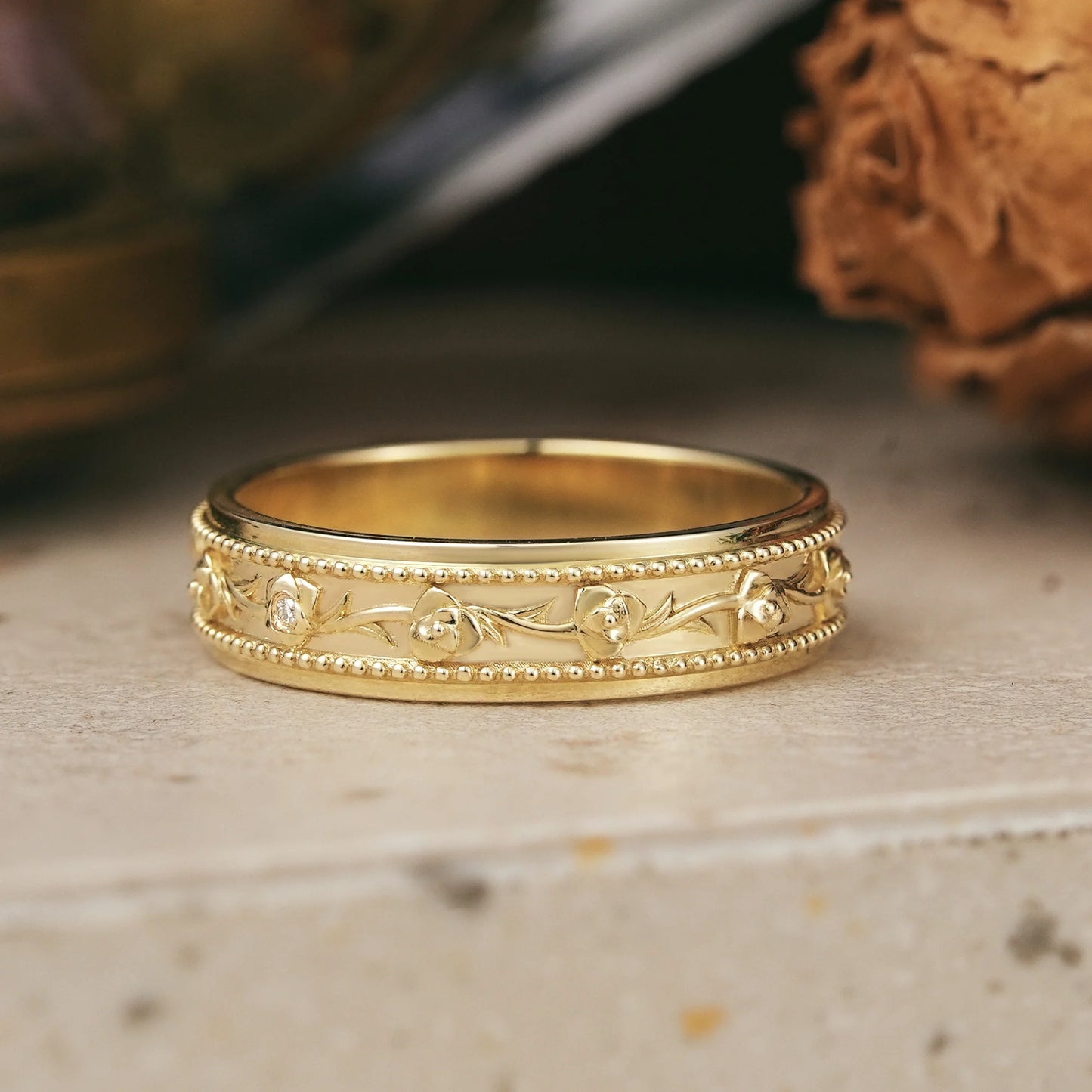 Moissanite Flower Inspired Milgrain Men's Band - Regan