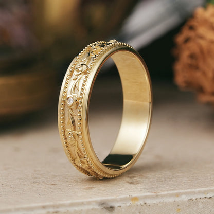 Moissanite Flower Inspired Milgrain Men's Band - Regan
