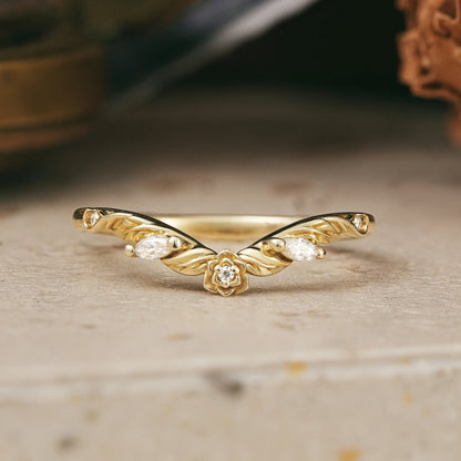 Moissanite Flower Inspired Curved Wedding Band - Beverly