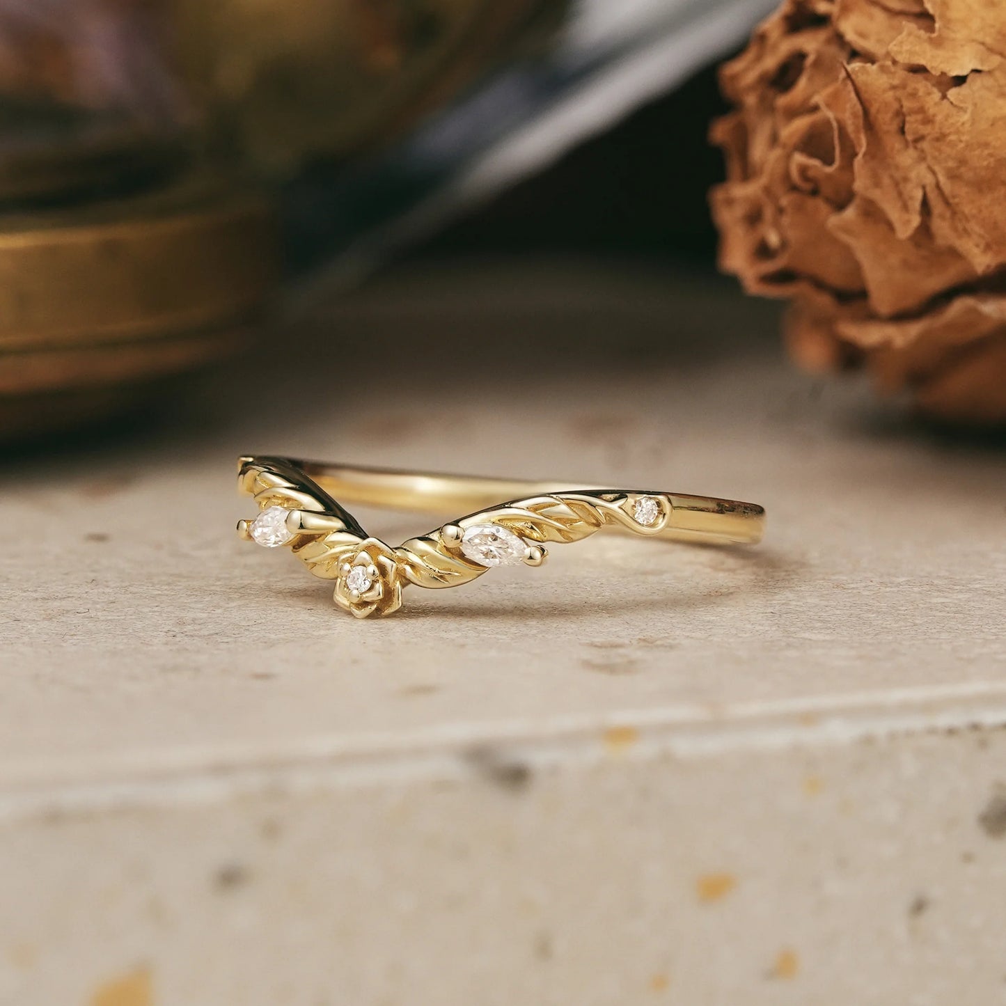 Moissanite Flower Inspired Curved Wedding Band - Beverly