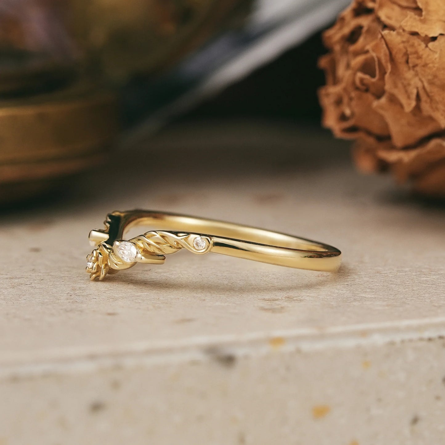 Moissanite Flower Inspired Curved Wedding Band - Beverly