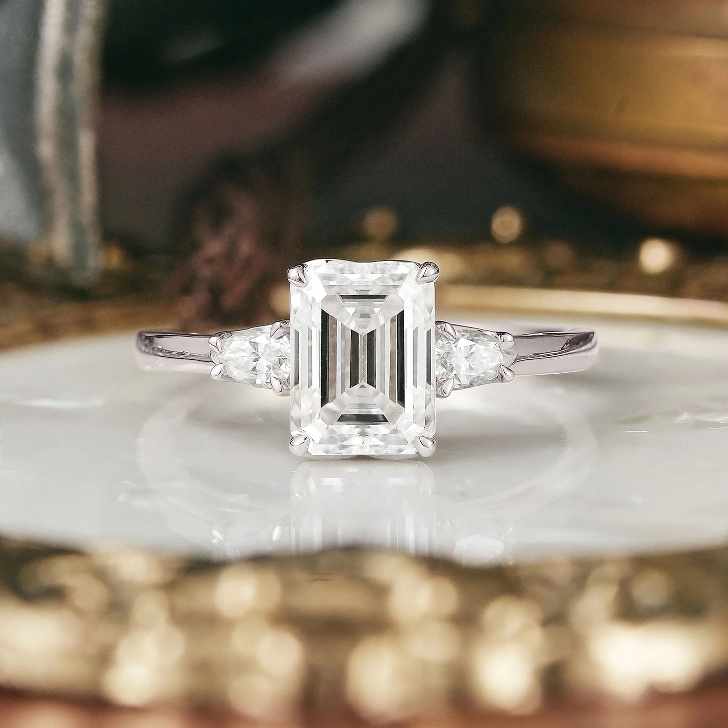 3-stone Moissanite Engagement Ring-Saskia