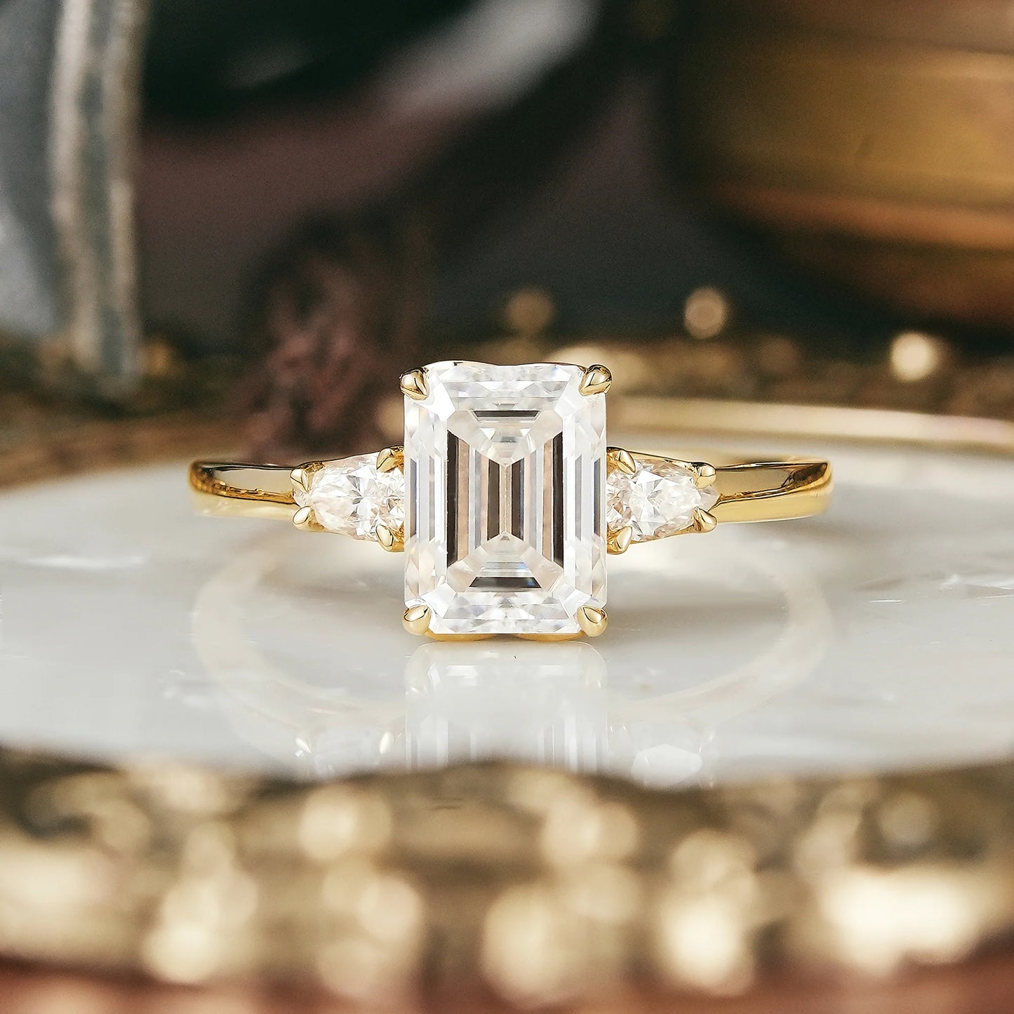 3-stone Moissanite Engagement Ring-Saskia