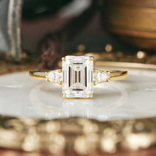 3-stone Moissanite Engagement Ring-Saskia