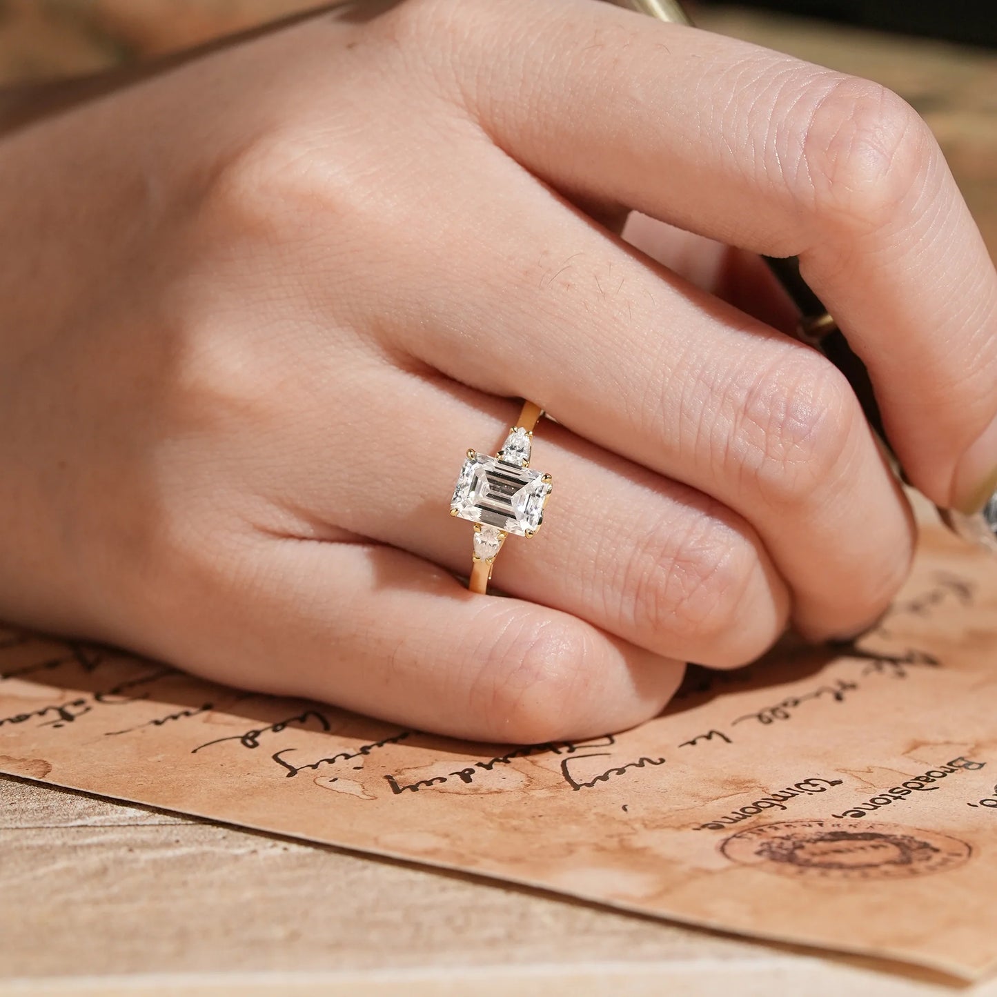 3-stone Moissanite Engagement Ring-Saskia