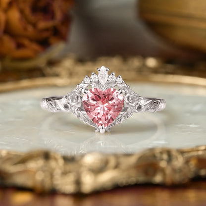 Heart Cut Pink Padparadscha Sapphire Flower Inspired Engagement Ring - Larissa