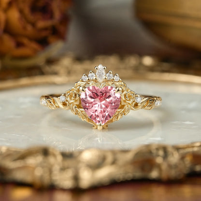 Heart Cut Pink Padparadscha Sapphire Flower Inspired Engagement Ring - Larissa