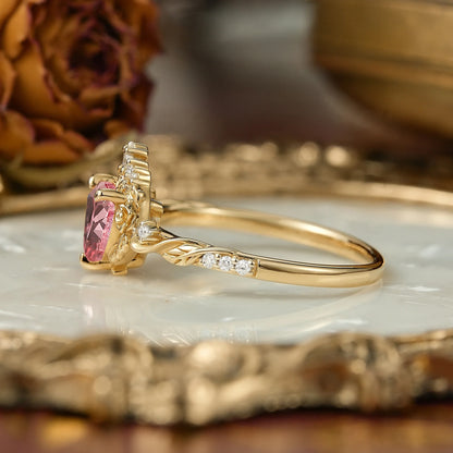 Heart Cut Pink Padparadscha Sapphire Flower Inspired Engagement Ring - Larissa