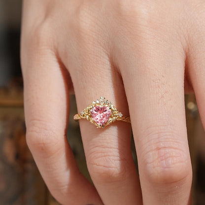 Heart Cut Pink Padparadscha Sapphire Flower Inspired Engagement Ring - Larissa