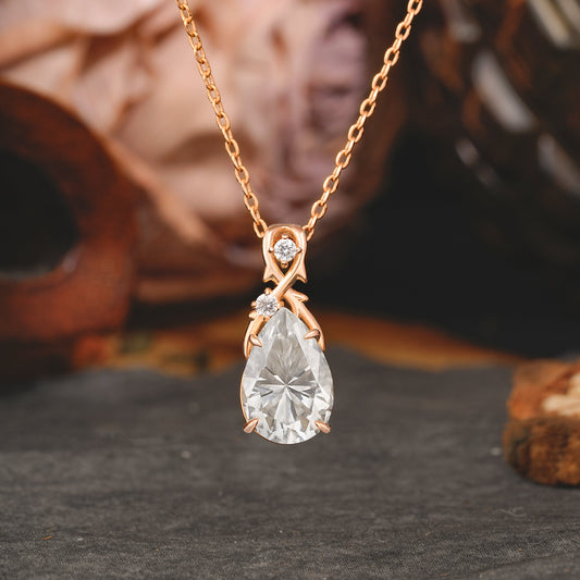 Leaf Pear Cut Moissanite Necklace Pendant Gift for Her