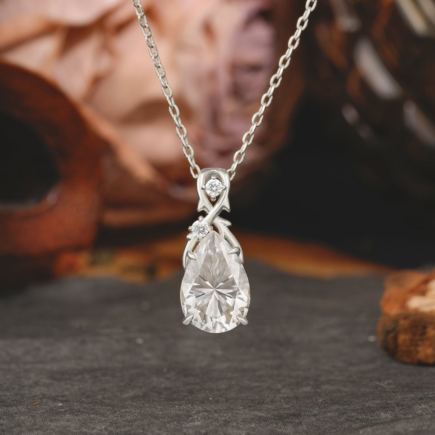 Leaf Pear Cut Moissanite Necklace Pendant Gift for Her