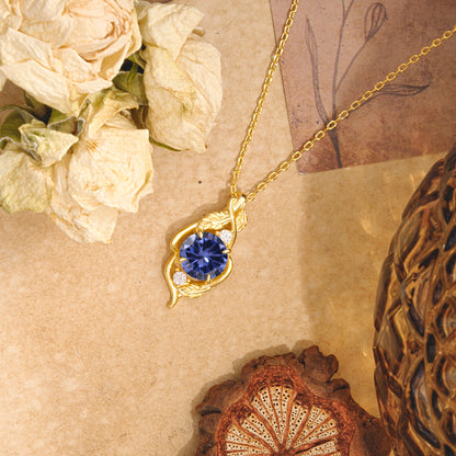 Leaf Themed Round Cut Tanzanite Pendant Necklace Anniversary Gifts For Women