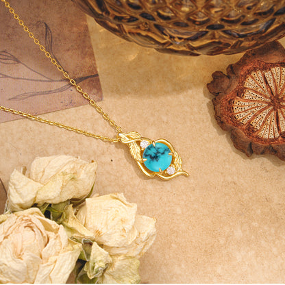 Leaf Themed Round Cut Turquoise Pendant Necklace Anniversary Gifts For Women