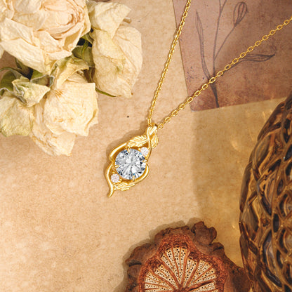 Leaf Themed Round Cut Lab Diamond Pendant Necklace Anniversary Gifts For Women