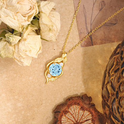 Leaf Themed Round Cut Moonstone Pendant Necklace Anniversary Gifts For Women