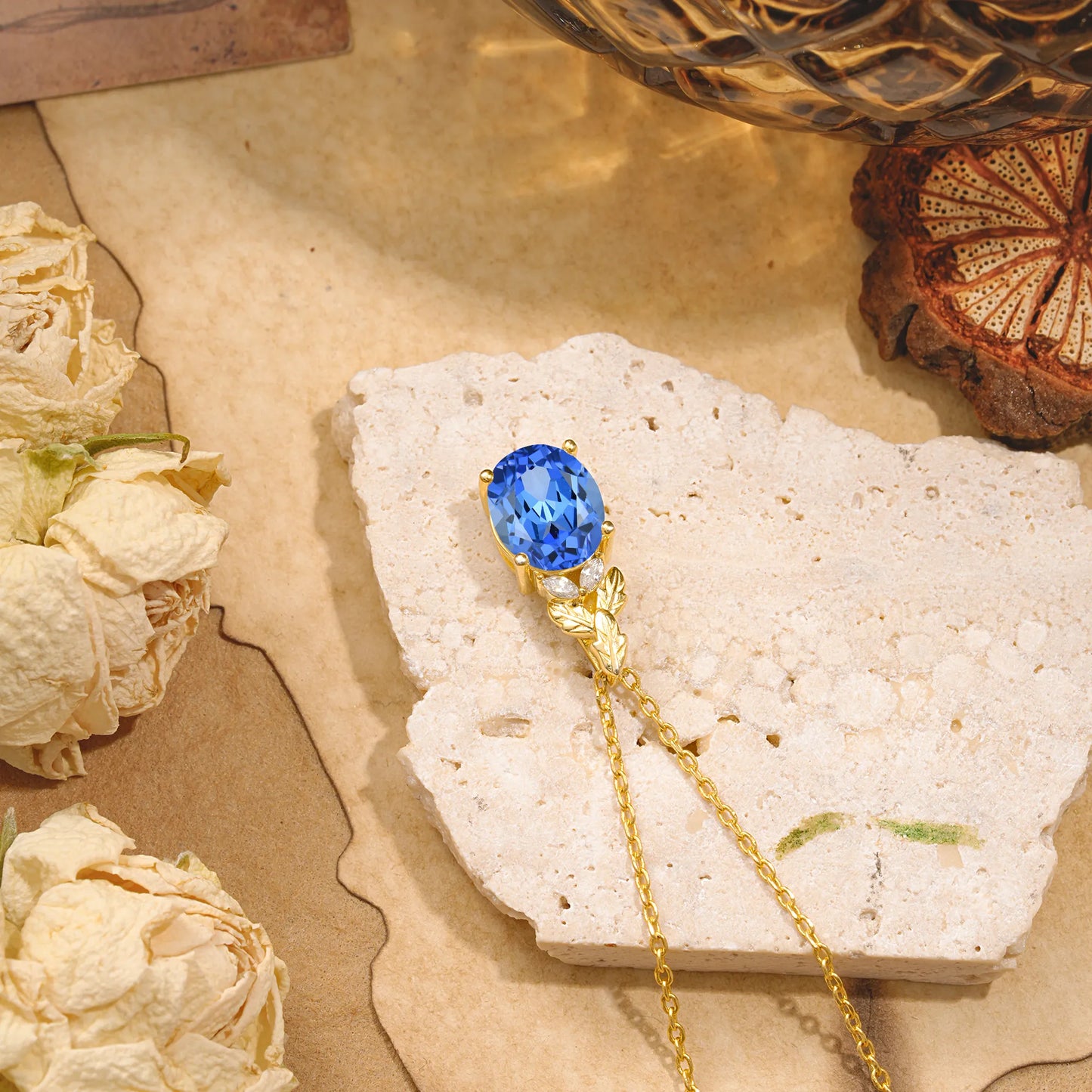 Leaf Accented Oval Cut Sapphire Pendant Necklace Valentine’s Day Gifts For Women