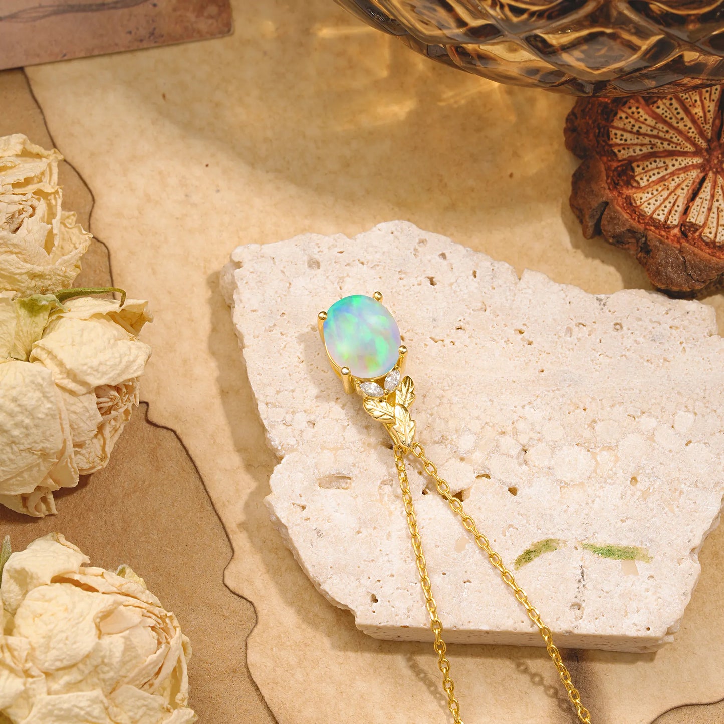 Leaf Accented Oval Cut Opal Pendant Necklace Valentine’s Day Gifts For Women