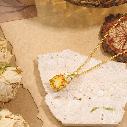 Leaf Accented Oval Cut Citrine Pendant Necklace Valentine’s Day Gifts For Women