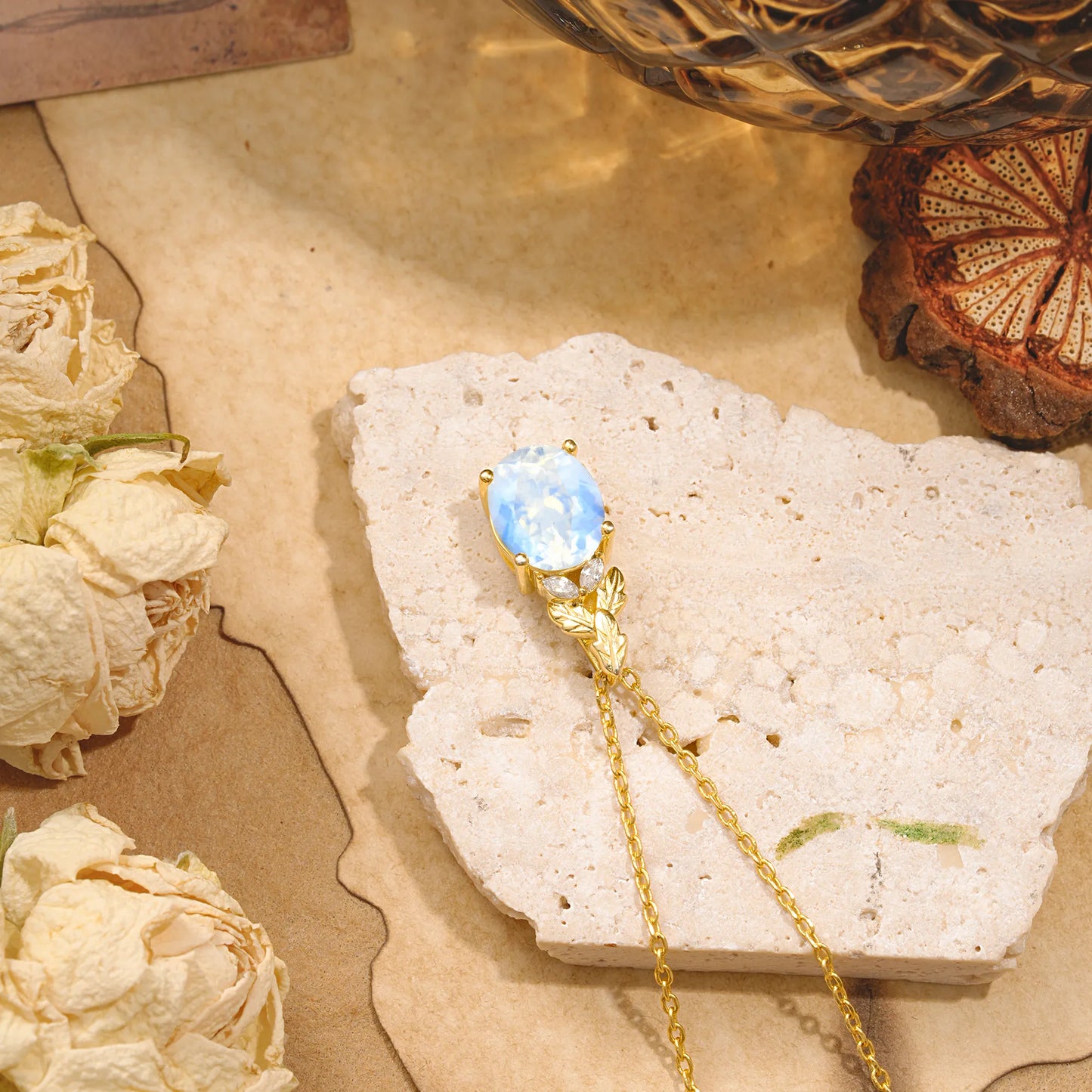 Leaf Accented Oval Cut Moonstone Pendant Necklace Valentine’s Day Gifts For Women
